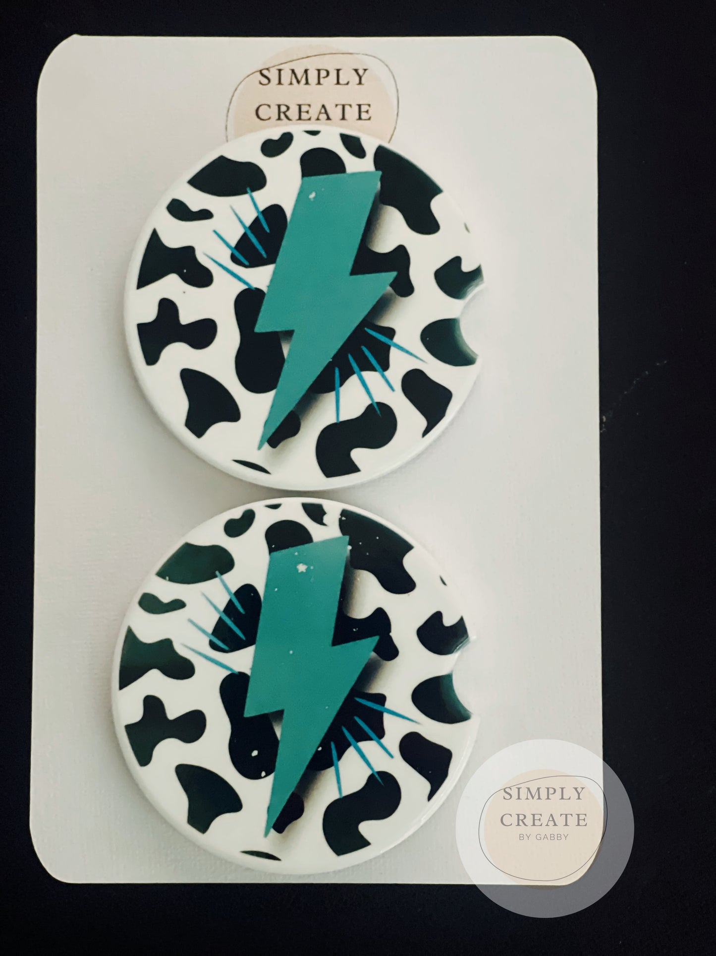 Teal lightning bolt car coaster